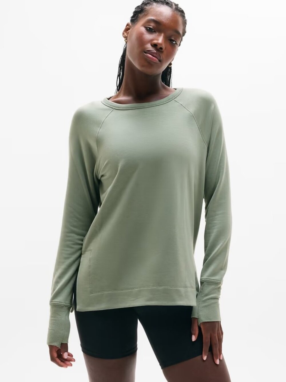 New Athleta S Coaster Luxe Recover Sweatshirt Cacti Green Small Regular